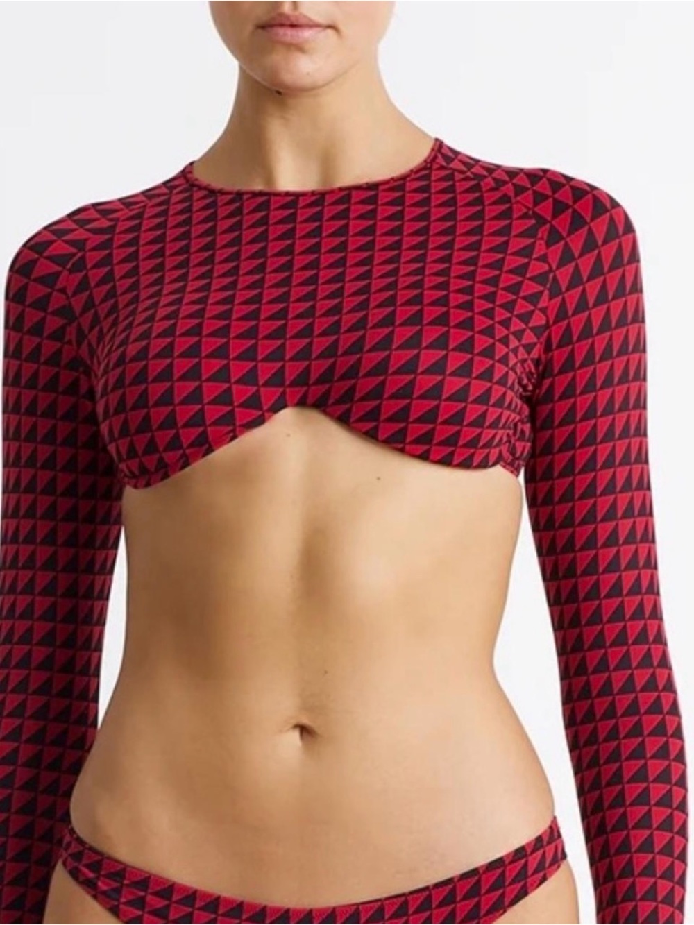Tropic of C Playa Rashguard in Hibiscus Geo Long Sleeve Bikini Top size Small
